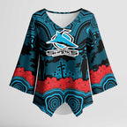 ANZAC Day Cronulla Sutherland Sharks Kimono Sleeve Blouse Military Memorial Aboriginal Indigenous Art