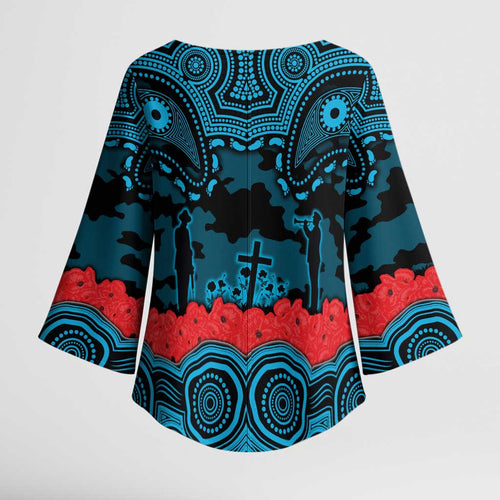 ANZAC Day Cronulla Sutherland Sharks Kimono Sleeve Blouse Military Memorial Aboriginal Indigenous Art