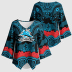 ANZAC Day Cronulla Sutherland Sharks Kimono Sleeve Blouse Military Memorial Aboriginal Indigenous Art
