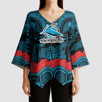 ANZAC Day Cronulla Sutherland Sharks Kimono Sleeve Blouse Military Memorial Aboriginal Indigenous Art