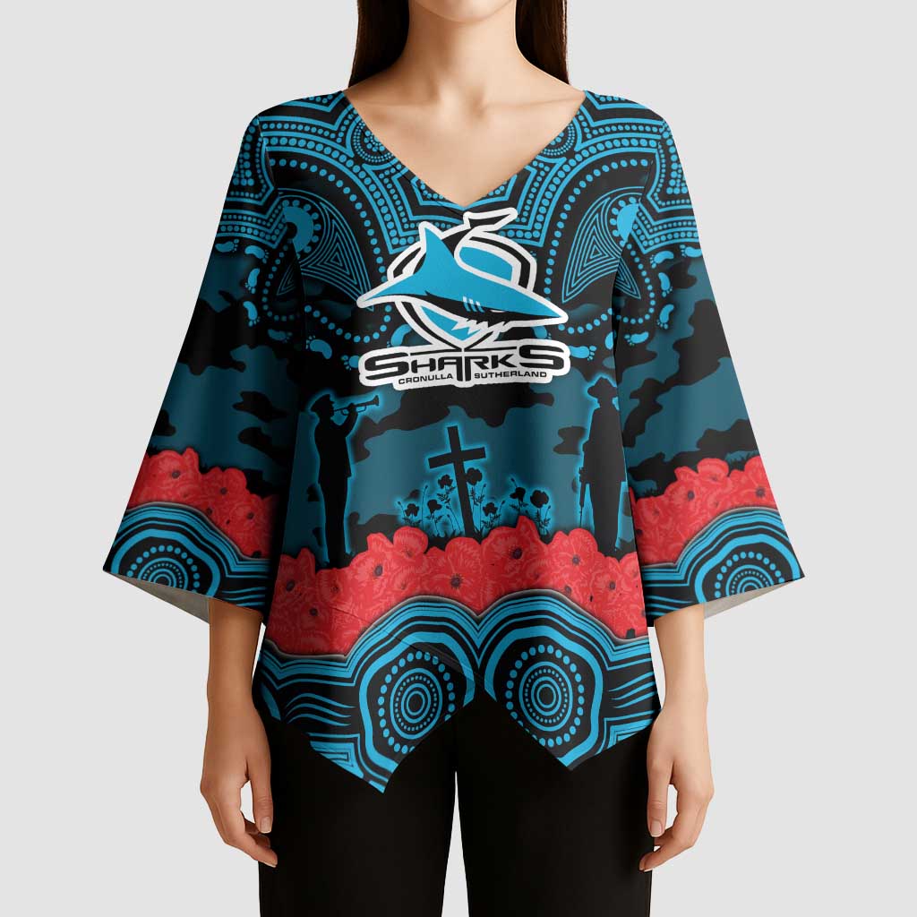 ANZAC Day Cronulla Sutherland Sharks Kimono Sleeve Blouse Military Memorial Aboriginal Indigenous Art