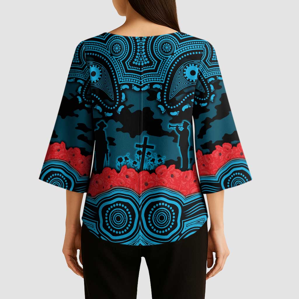 ANZAC Day Cronulla Sutherland Sharks Kimono Sleeve Blouse Military Memorial Aboriginal Indigenous Art