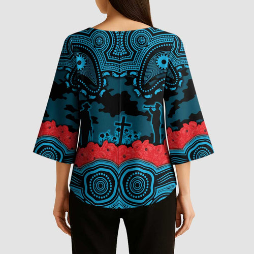 ANZAC Day Cronulla Sutherland Sharks Kimono Sleeve Blouse Military Memorial Aboriginal Indigenous Art