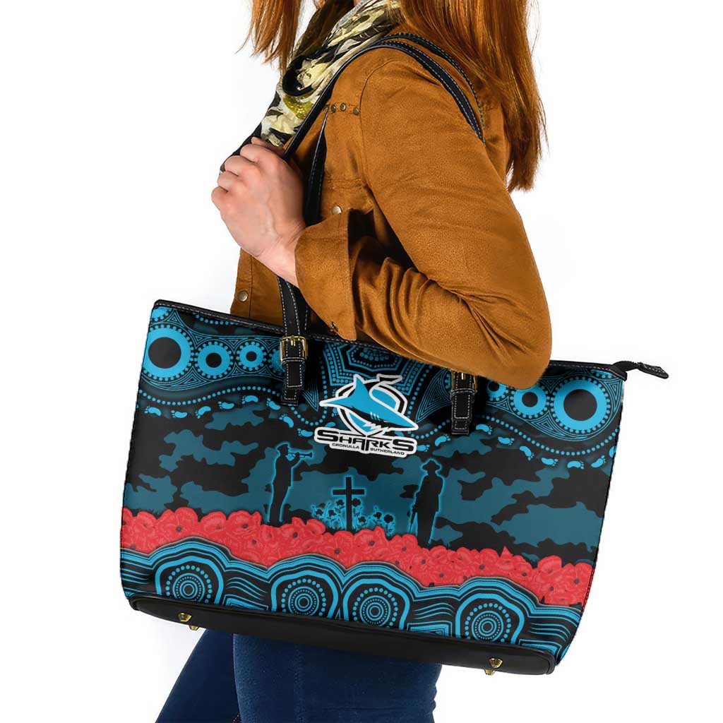 ANZAC Day Cronulla Sutherland Sharks Leather Tote Bag Military Memorial Aboriginal Indigenous Art