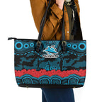 ANZAC Day Cronulla Sutherland Sharks Leather Tote Bag Military Memorial Aboriginal Indigenous Art