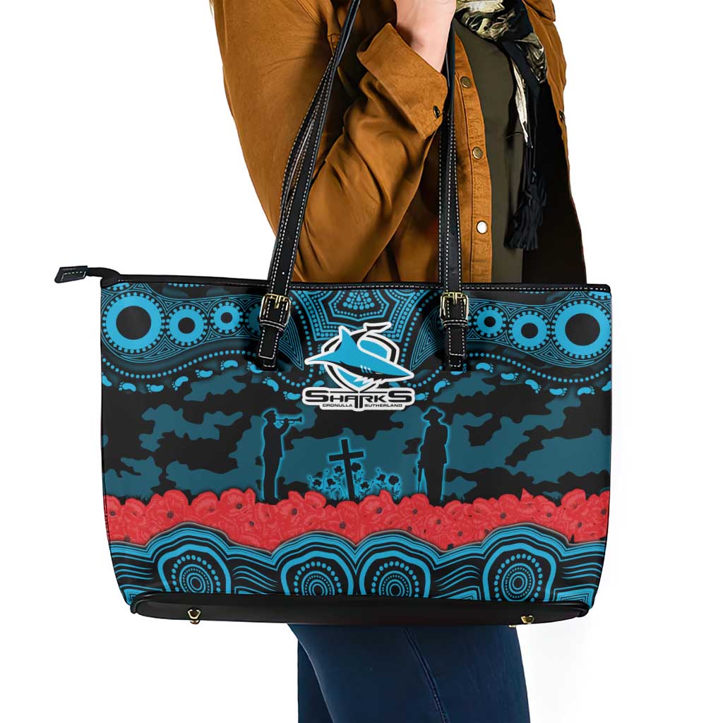 ANZAC Day Cronulla Sutherland Sharks Leather Tote Bag Military Memorial Aboriginal Indigenous Art