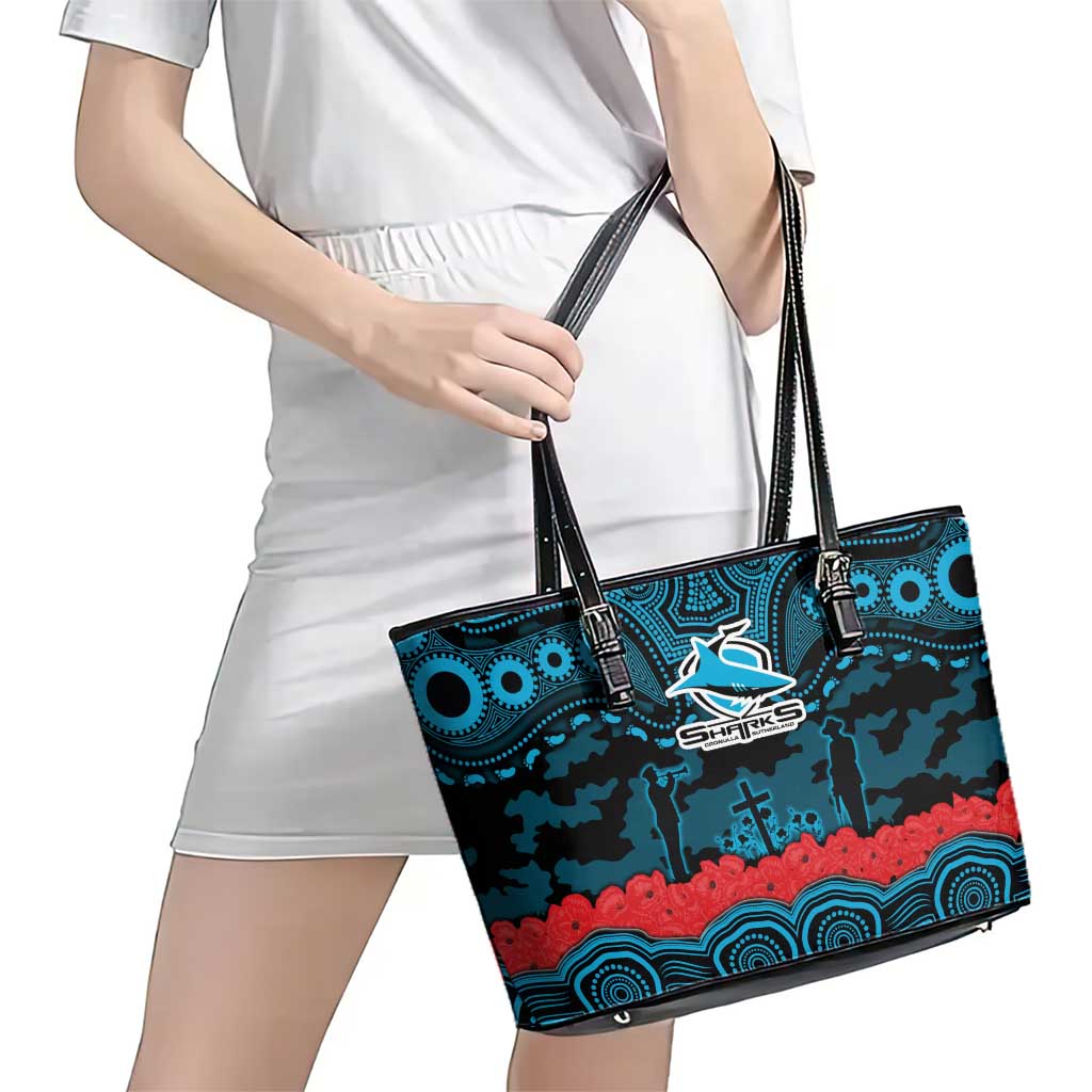 ANZAC Day Cronulla Sutherland Sharks Leather Tote Bag Military Memorial Aboriginal Indigenous Art