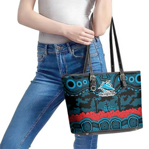 ANZAC Day Cronulla Sutherland Sharks Leather Tote Bag Military Memorial Aboriginal Indigenous Art