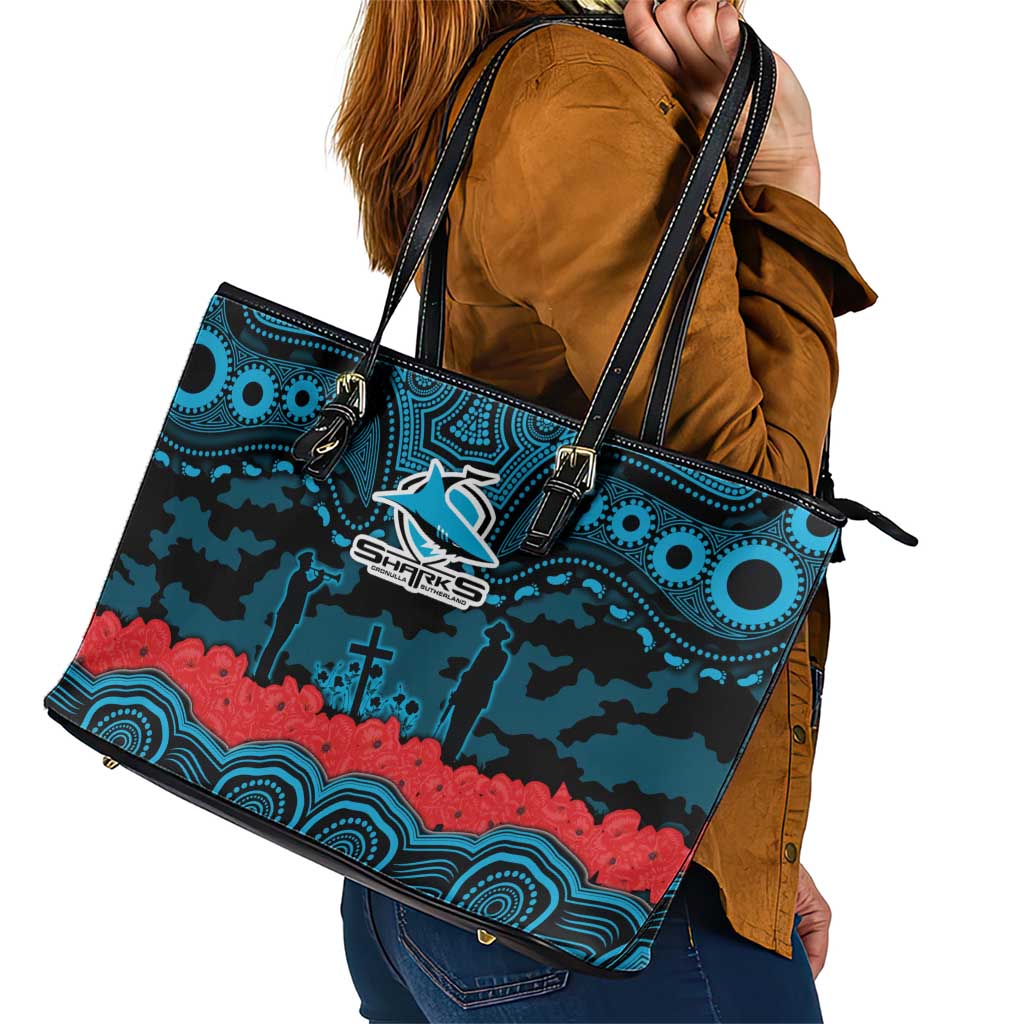 ANZAC Day Cronulla Sutherland Sharks Leather Tote Bag Military Memorial Aboriginal Indigenous Art