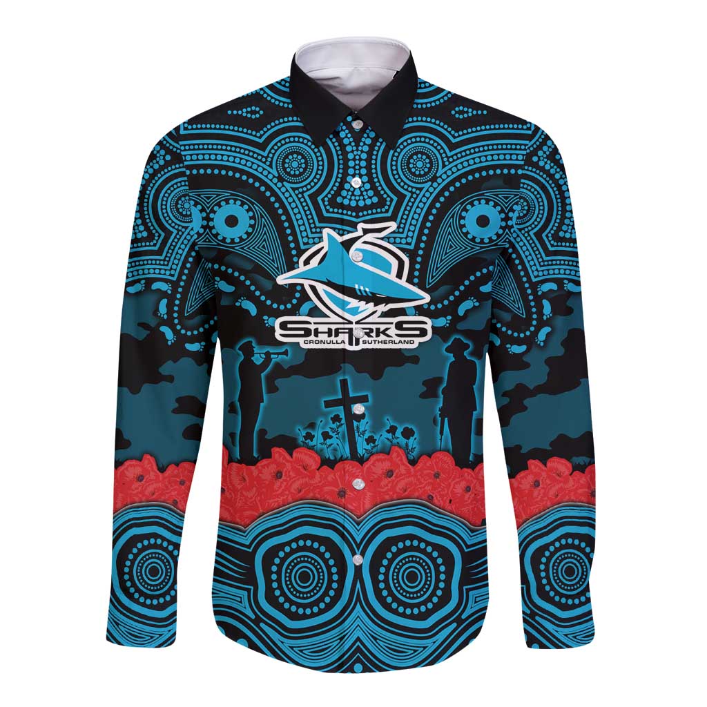 ANZAC Day Cronulla Sutherland Sharks Long Sleeve Button Shirt Military Memorial Aboriginal Indigenous Art
