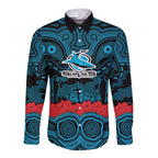ANZAC Day Cronulla Sutherland Sharks Long Sleeve Button Shirt Military Memorial Aboriginal Indigenous Art