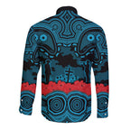 ANZAC Day Cronulla Sutherland Sharks Long Sleeve Button Shirt Military Memorial Aboriginal Indigenous Art