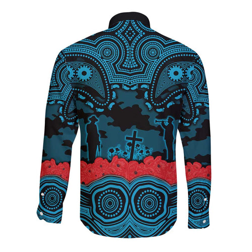 ANZAC Day Cronulla Sutherland Sharks Long Sleeve Button Shirt Military Memorial Aboriginal Indigenous Art