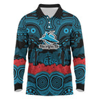 ANZAC Day Cronulla Sutherland Sharks Long Sleeve Polo Shirt Military Memorial Aboriginal Indigenous Art