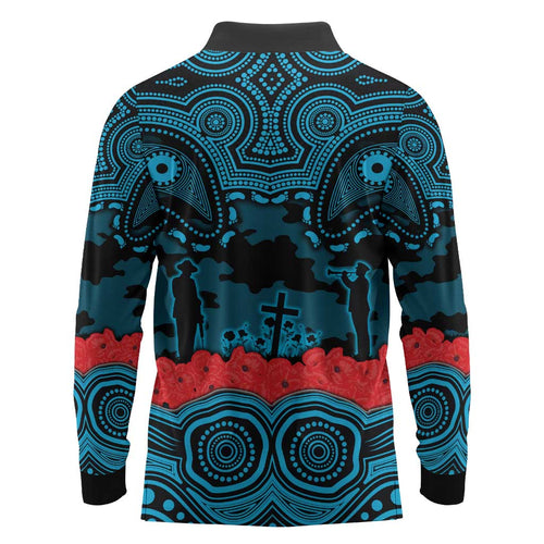 ANZAC Day Cronulla Sutherland Sharks Long Sleeve Polo Shirt Military Memorial Aboriginal Indigenous Art