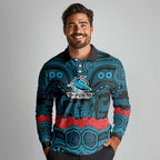 ANZAC Day Cronulla Sutherland Sharks Long Sleeve Polo Shirt Military Memorial Aboriginal Indigenous Art