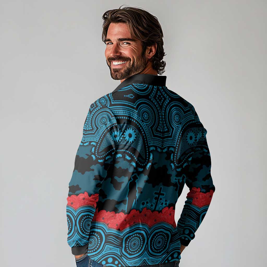 ANZAC Day Cronulla Sutherland Sharks Long Sleeve Polo Shirt Military Memorial Aboriginal Indigenous Art