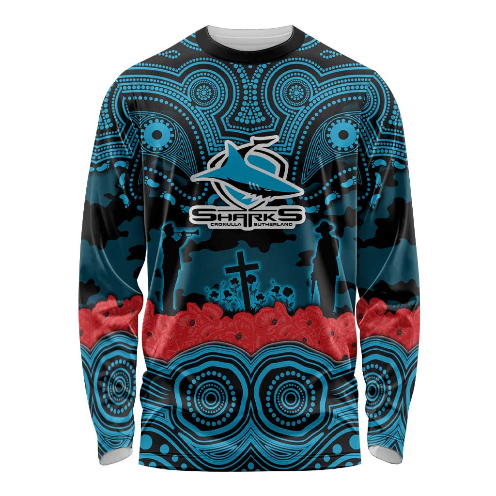 ANZAC Day Cronulla Sutherland Sharks Long Sleeve Shirt Military Memorial Aboriginal Indigenous Art