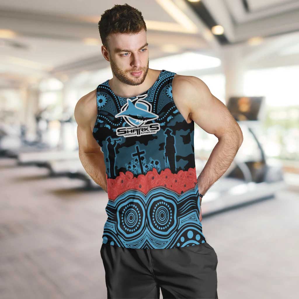 ANZAC Day Cronulla Sutherland Sharks Men Tank Top Military Memorial Aboriginal Indigenous Art