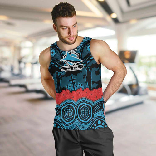ANZAC Day Cronulla Sutherland Sharks Men Tank Top Military Memorial Aboriginal Indigenous Art