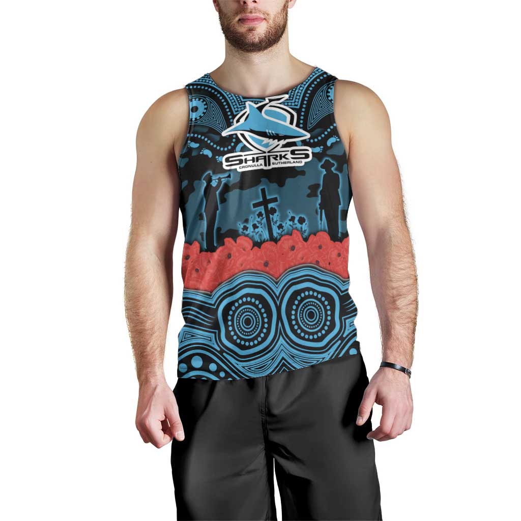 ANZAC Day Cronulla Sutherland Sharks Men Tank Top Military Memorial Aboriginal Indigenous Art