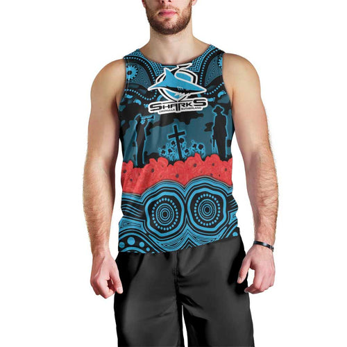ANZAC Day Cronulla Sutherland Sharks Men Tank Top Military Memorial Aboriginal Indigenous Art