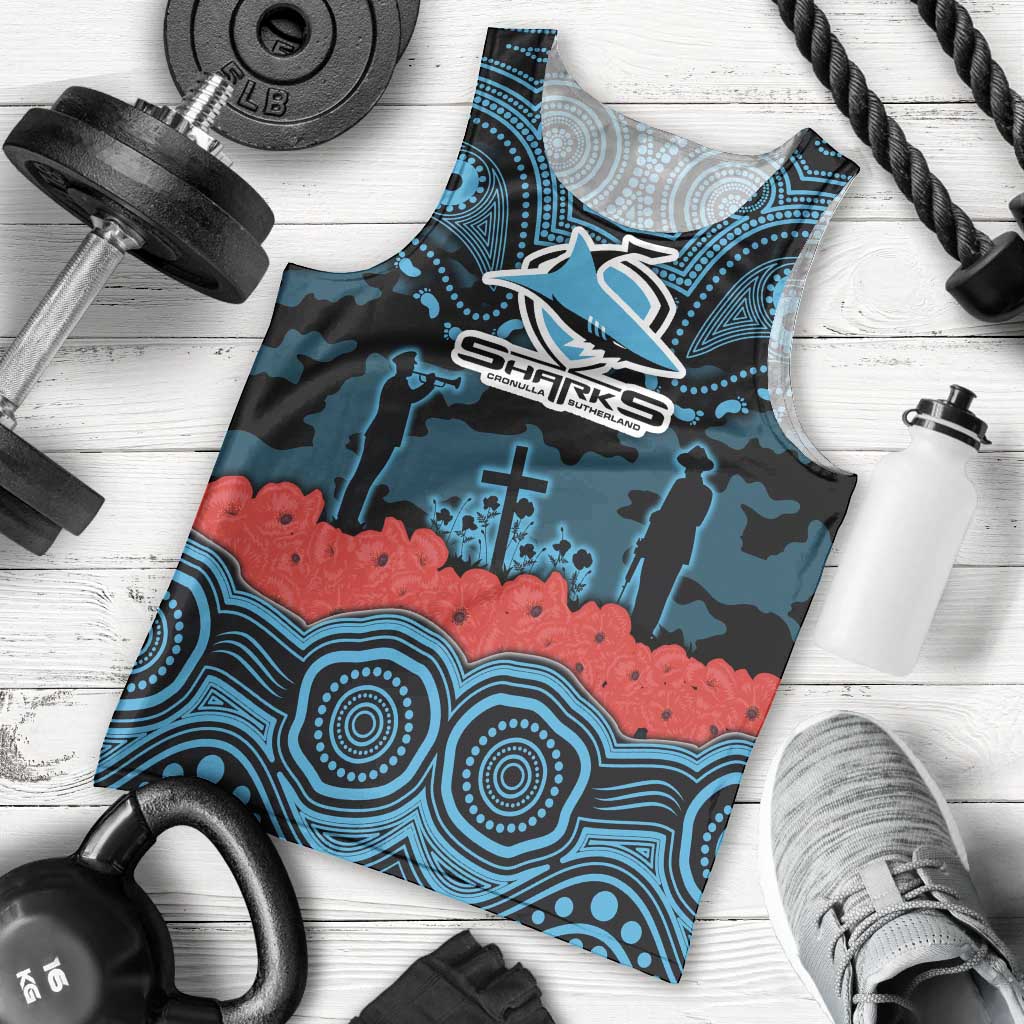ANZAC Day Cronulla Sutherland Sharks Men Tank Top Military Memorial Aboriginal Indigenous Art