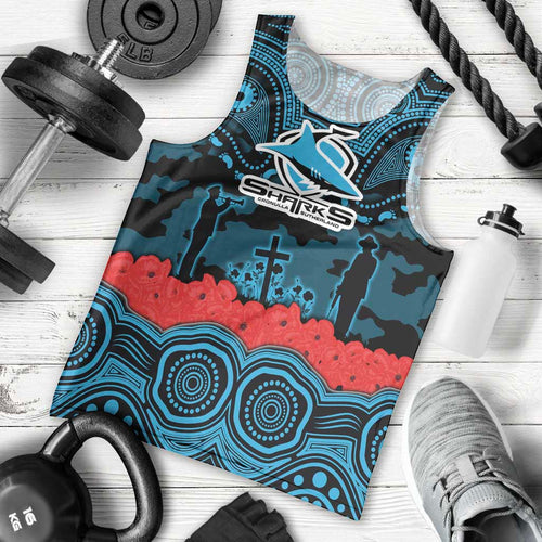 ANZAC Day Cronulla Sutherland Sharks Men Tank Top Military Memorial Aboriginal Indigenous Art