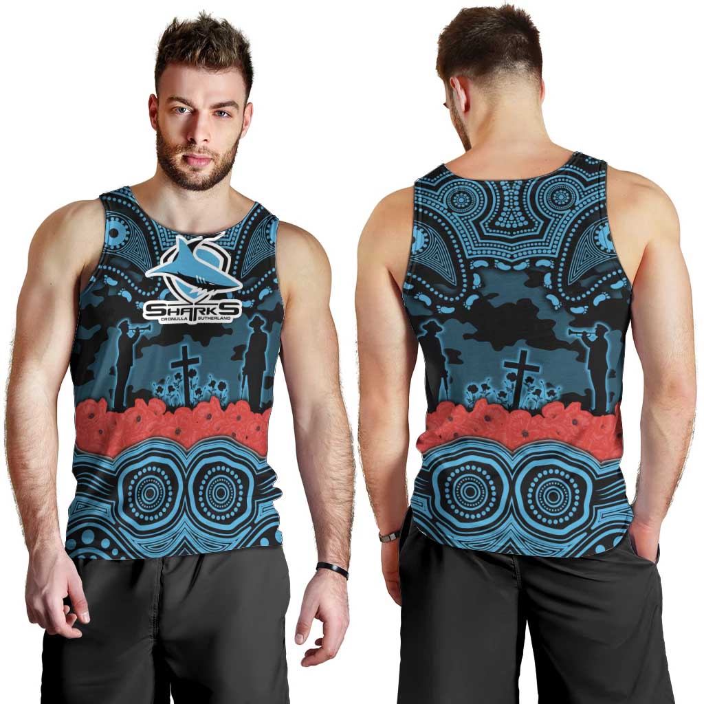 ANZAC Day Cronulla Sutherland Sharks Men Tank Top Military Memorial Aboriginal Indigenous Art