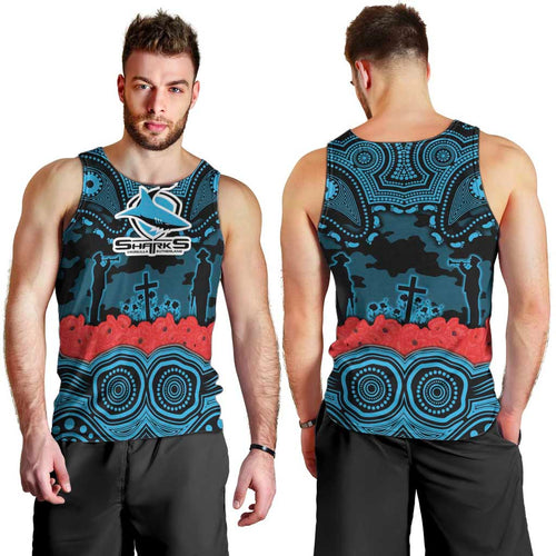 ANZAC Day Cronulla Sutherland Sharks Men Tank Top Military Memorial Aboriginal Indigenous Art