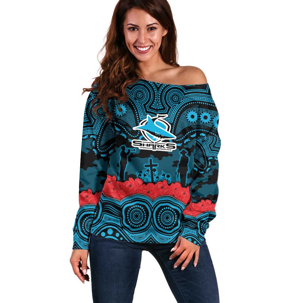 ANZAC Day Cronulla Sutherland Sharks Off Shoulder Sweater Military Memorial Aboriginal Indigenous Art