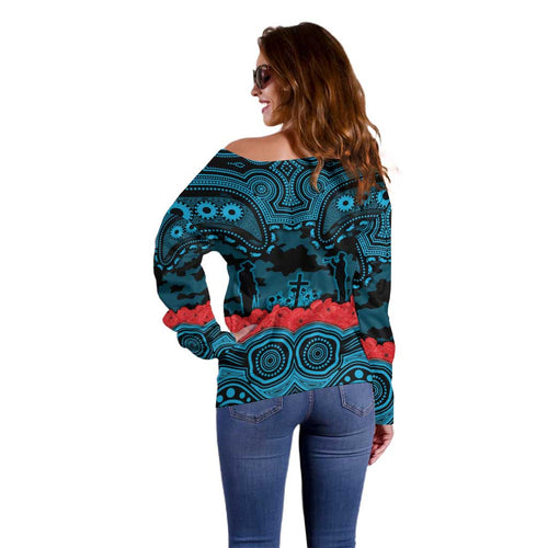 ANZAC Day Cronulla Sutherland Sharks Off Shoulder Sweater Military Memorial Aboriginal Indigenous Art