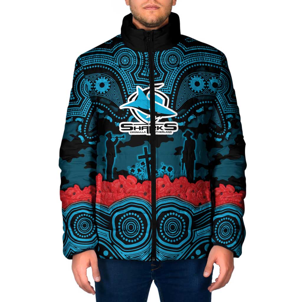 ANZAC Day Cronulla Sutherland Sharks Padded Jacket Military Memorial Aboriginal Indigenous Art