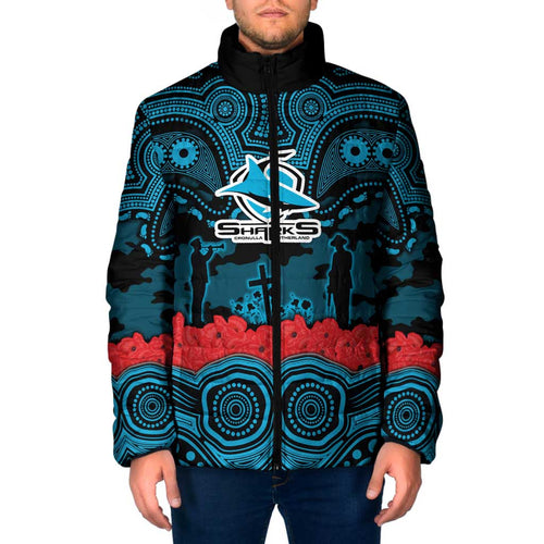 ANZAC Day Cronulla Sutherland Sharks Padded Jacket Military Memorial Aboriginal Indigenous Art