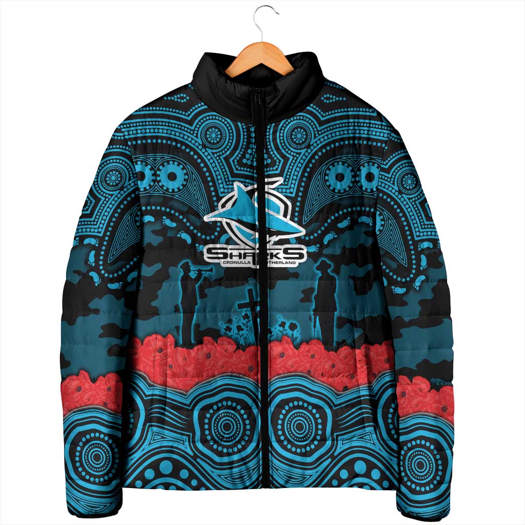 ANZAC Day Cronulla Sutherland Sharks Padded Jacket Military Memorial Aboriginal Indigenous Art