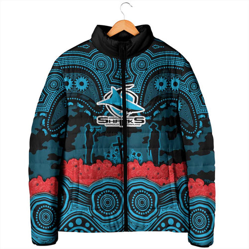 ANZAC Day Cronulla Sutherland Sharks Padded Jacket Military Memorial Aboriginal Indigenous Art
