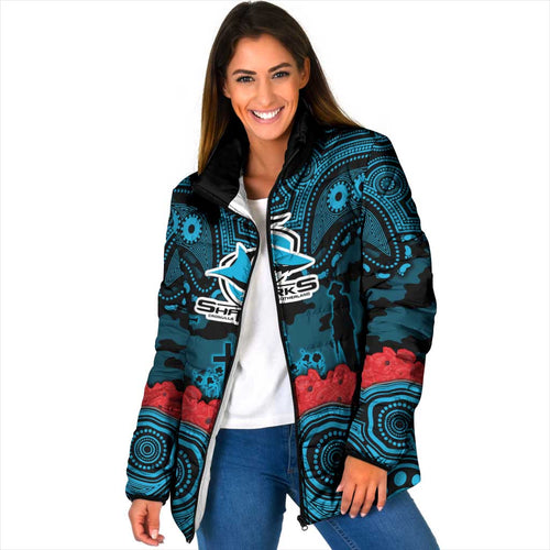 ANZAC Day Cronulla Sutherland Sharks Padded Jacket Military Memorial Aboriginal Indigenous Art