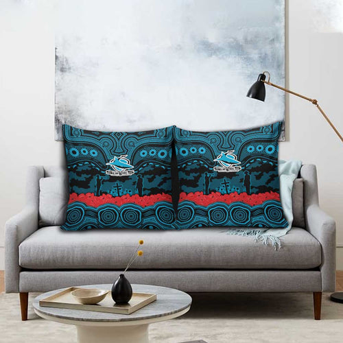 ANZAC Day Cronulla Sutherland Sharks Pillow Cover Military Memorial Aboriginal Indigenous Art