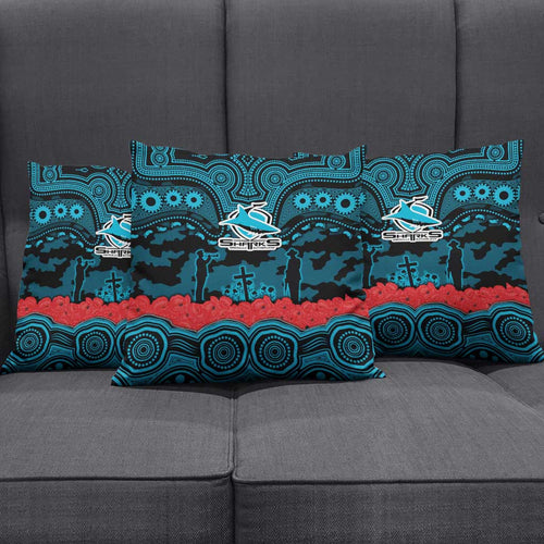 ANZAC Day Cronulla Sutherland Sharks Pillow Cover Military Memorial Aboriginal Indigenous Art