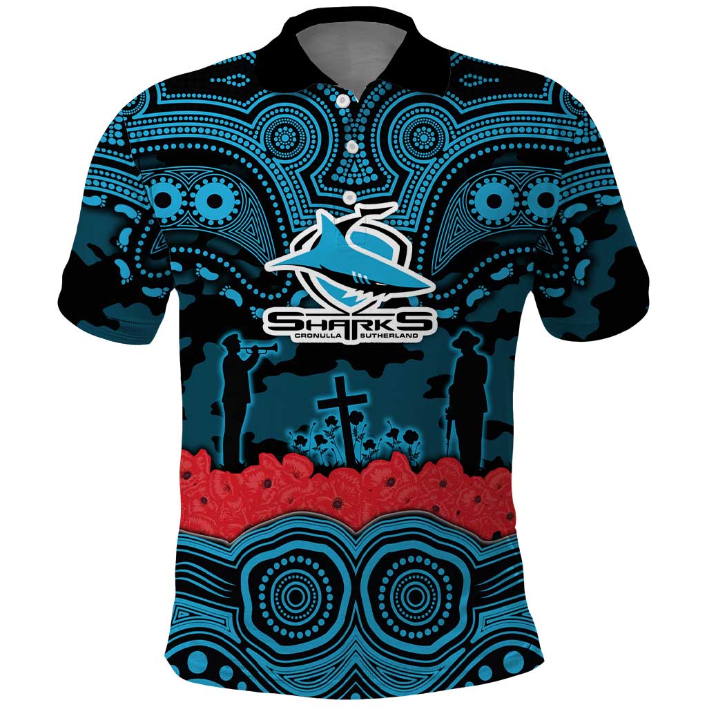 ANZAC Day Cronulla Sutherland Sharks Polo Shirt Military Memorial Aboriginal Indigenous Art