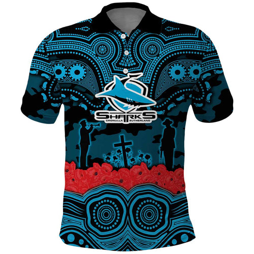 ANZAC Day Cronulla Sutherland Sharks Polo Shirt Military Memorial Aboriginal Indigenous Art