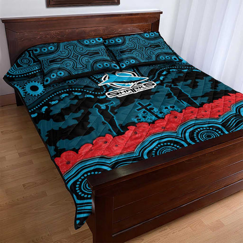 ANZAC Day Cronulla Sutherland Sharks Quilt Bed Set Military Memorial Aboriginal Indigenous Art
