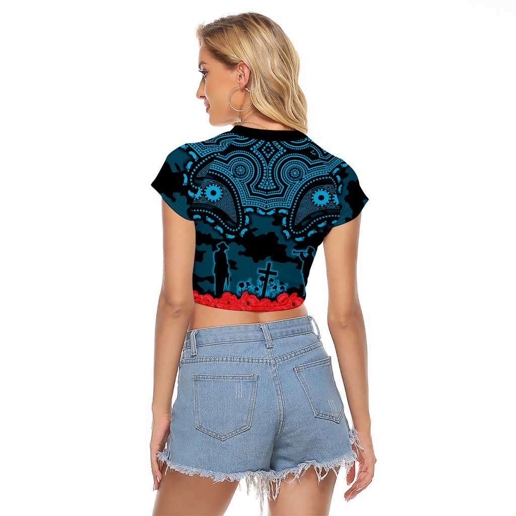 ANZAC Day Cronulla Sutherland Sharks Raglan Cropped T Shirt Military Memorial Aboriginal Indigenous Art