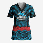 ANZAC Day Cronulla Sutherland Sharks Scrub Top Military Memorial Aboriginal Indigenous Art