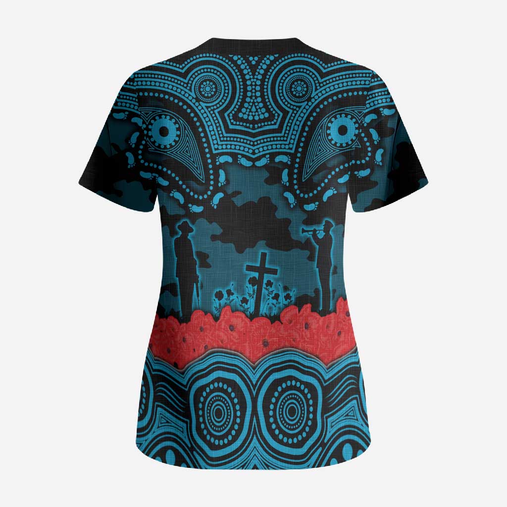 ANZAC Day Cronulla Sutherland Sharks Scrub Top Military Memorial Aboriginal Indigenous Art