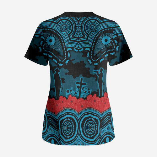 ANZAC Day Cronulla Sutherland Sharks Scrub Top Military Memorial Aboriginal Indigenous Art