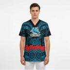 ANZAC Day Cronulla Sutherland Sharks Scrub Top Military Memorial Aboriginal Indigenous Art