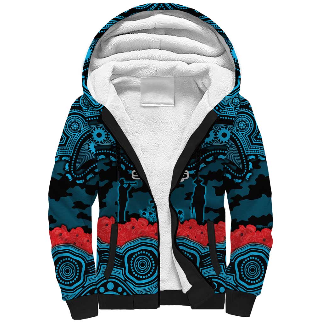 ANZAC Day Cronulla Sutherland Sharks Sherpa Hoodie Military Memorial Aboriginal Indigenous Art