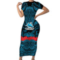 ANZAC Day Cronulla Sutherland Sharks Short Sleeve Bodycon Dress Military Memorial Aboriginal Indigenous Art