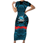 ANZAC Day Cronulla Sutherland Sharks Short Sleeve Bodycon Dress Military Memorial Aboriginal Indigenous Art